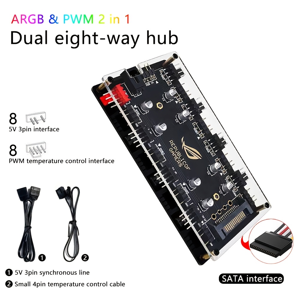 Fan Hub Rgb Controller - Podwójny 8-portowy hub wentylatorów ARGB/PWM 2-w-1,
